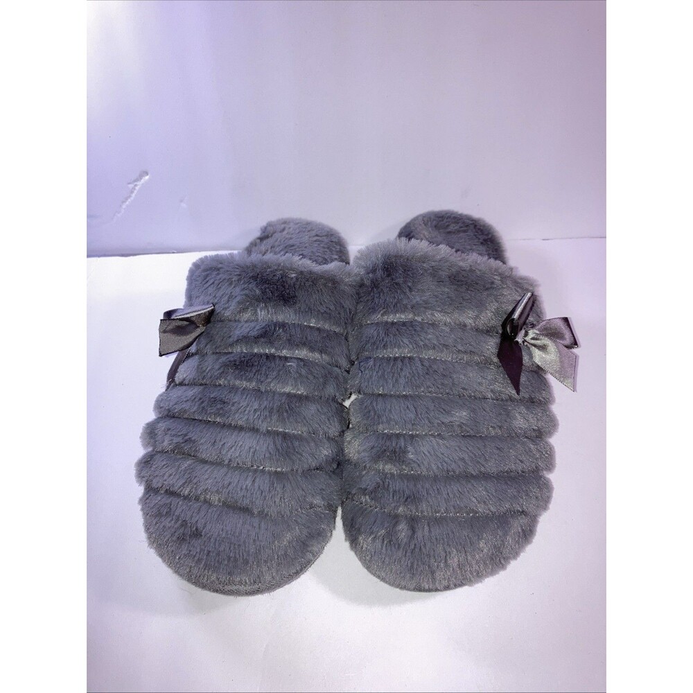 NEW Isotoner Signature Womens Slippers Black Faux Fur Lined Ribbon US 7.5-8 UK6